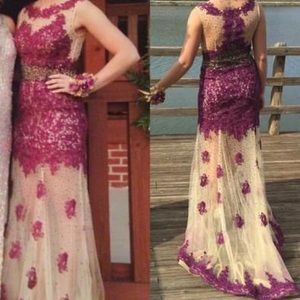 Stunning Purple/Nude Prom or Cocktail Dress with Train.